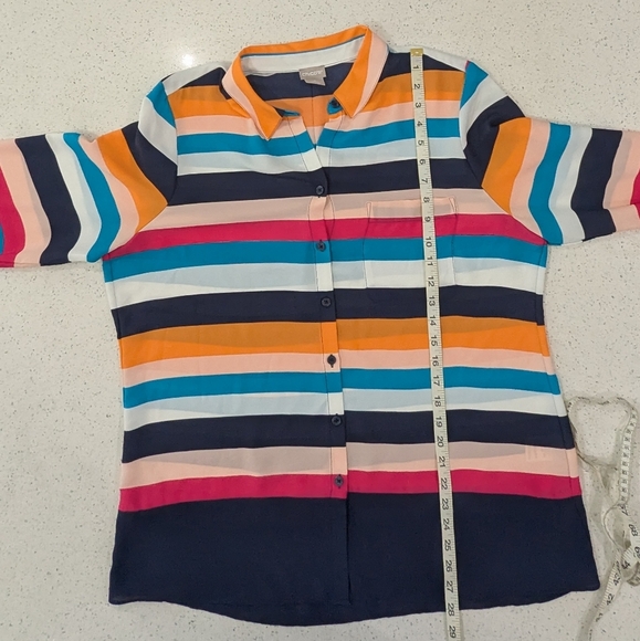 Chico's Multicolor Striped Chiffon Button Down Blouse Collared Long Sleeve 12/14 - Picture 5 of 11